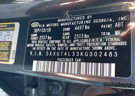 2019 Kia Optima Lx z USA, uszkodzony, nr VIN 5XXGT4L33KG302483